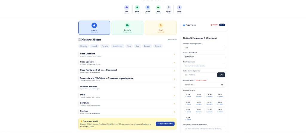 App clienti SliceFlow — menu, carrello e checkout