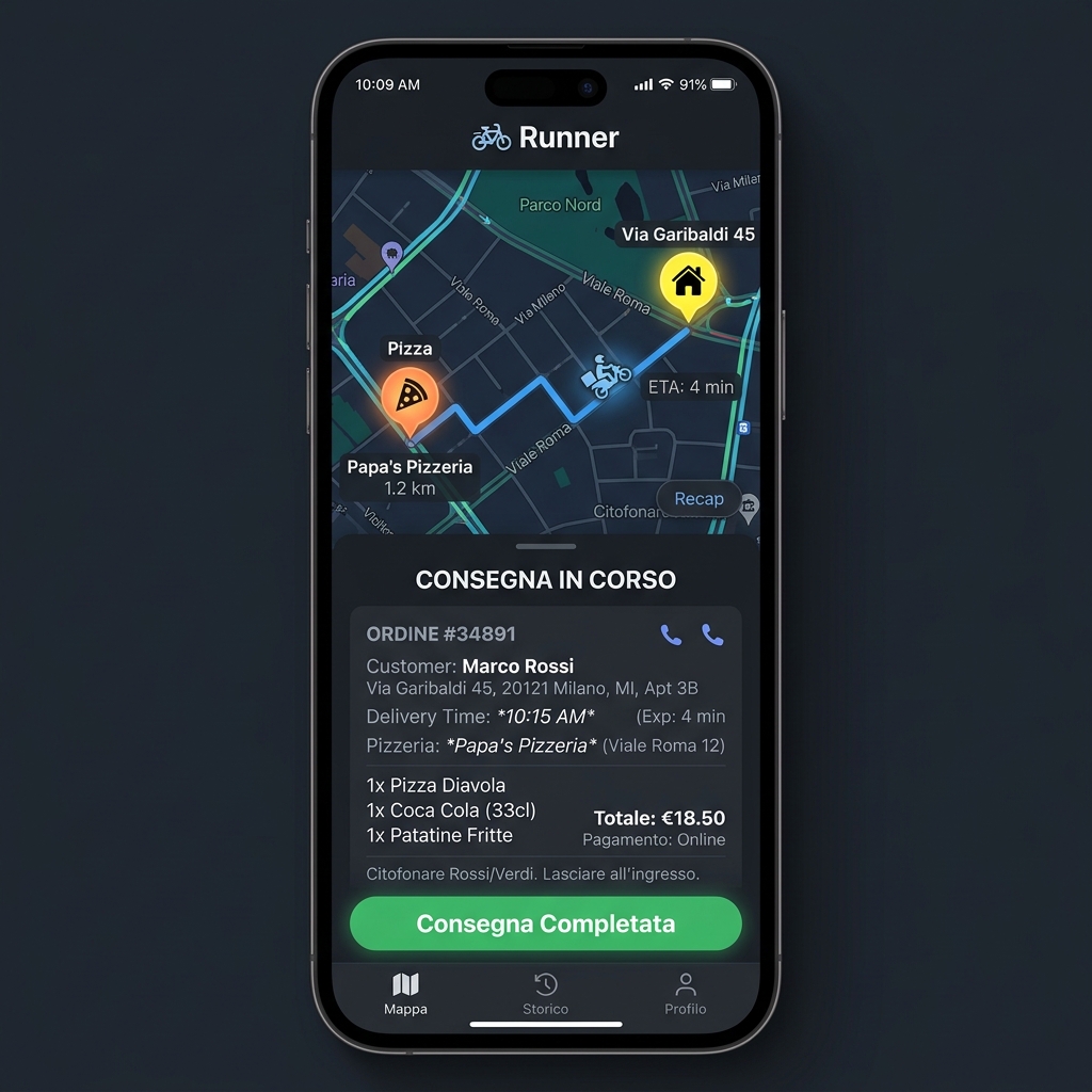 App rider Android — navigazione e consegne
